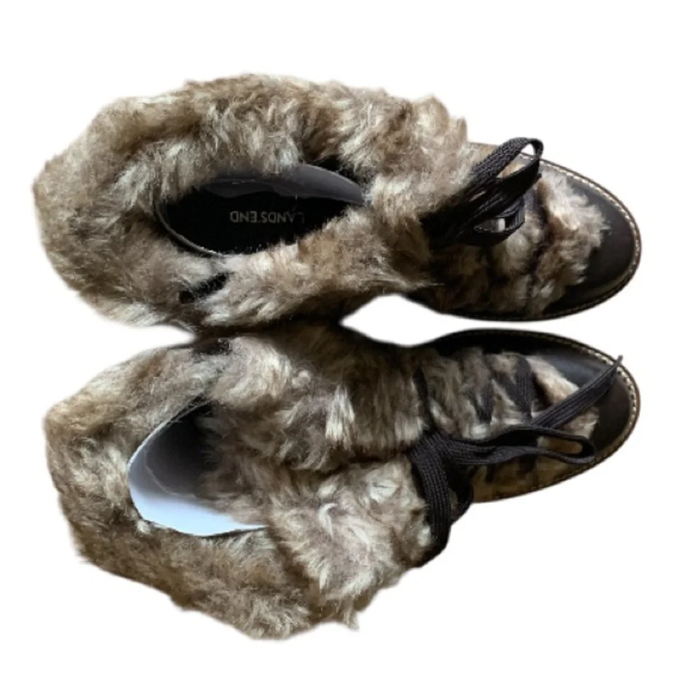 LANDSEND Women’s Leather Faux Fur Cuff Booties, Side Zip
